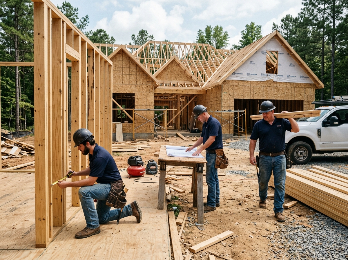 Davis Construction Contractors construction crew on a residential job site in Madison, AL